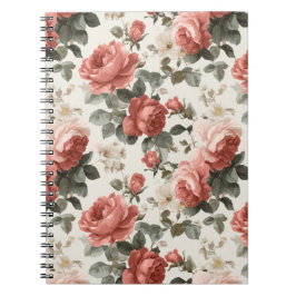 Cuaderno Patrón floral clásico de rosa crema y rosa
