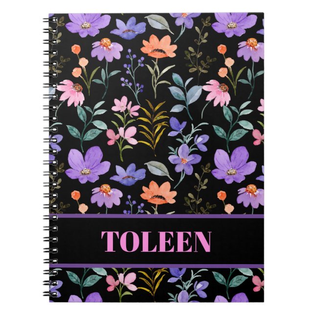 Cuaderno Patrón floral colorido personalizado (Frente)
