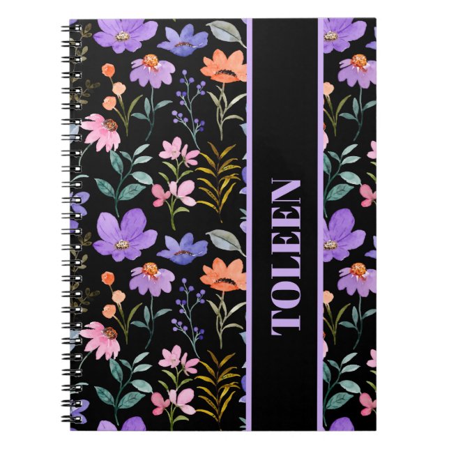 Cuaderno Patrón floral colorido personalizado (Frente)