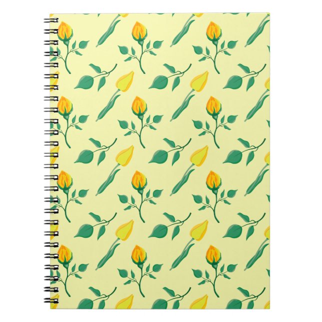 Cuaderno Patrón floral con flores amarillas de rosa y tulip (Frente)