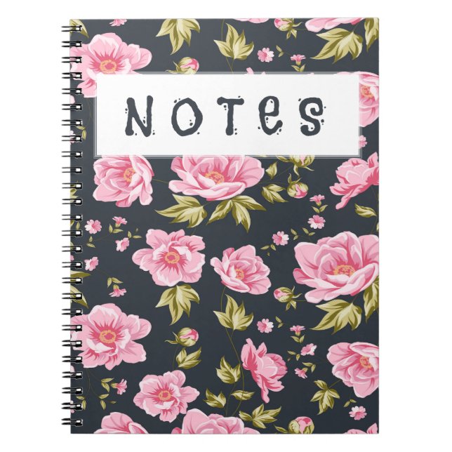 Cuaderno Patrón Floral Con Flores Rosa Y Hojas Verdes (Frente)