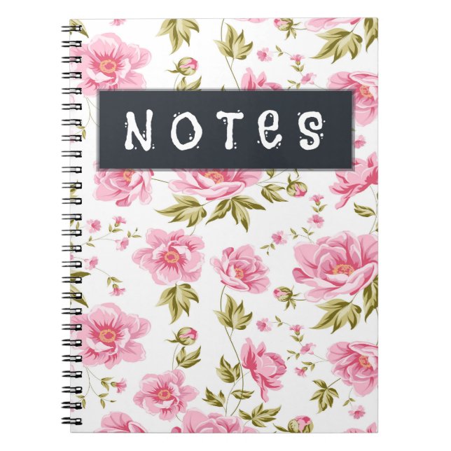 Cuaderno Patrón Floral Con Flores Rosa Y Hojas Verdes (Frente)