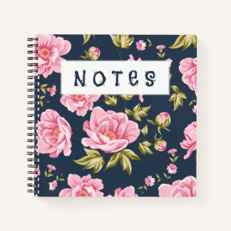 Cuaderno Patrón Floral Con Flores Rosa Y Salida Verde