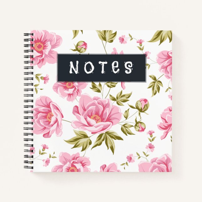 Cuaderno Patrón Floral Con Flores Rosa Y Salida Verde (Anverso)
