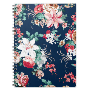 Cuaderno Patrón floral con rosas y flores pequeñas con v