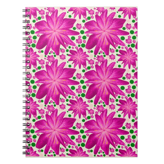 Cuaderno Patrón floral continuo de color rosa intenso (Frente)