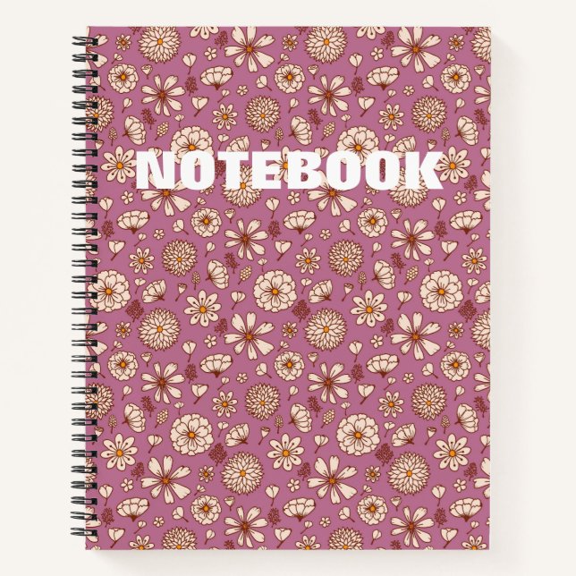 Cuaderno patrón floral continuo granate (Anverso)