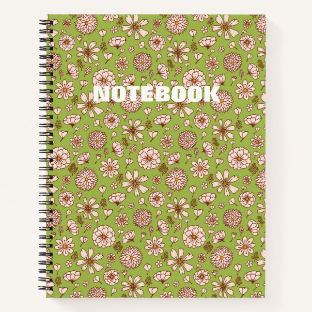 Cuaderno patrón floral continuo verde (Anverso)