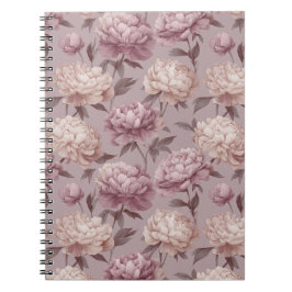 Cuaderno Patrón floral crema de peonía malva romántica