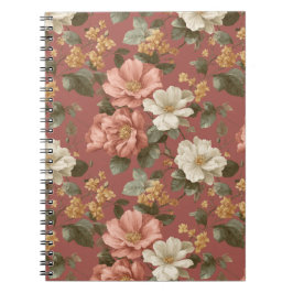 Cuaderno Patrón floral crema rosa polvoriento vintage