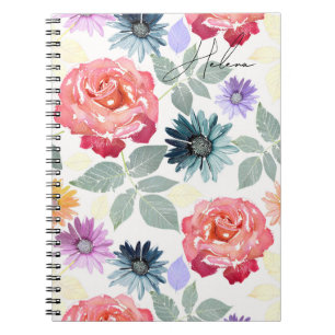 Cuaderno Patrón floral de acuarela colorida.