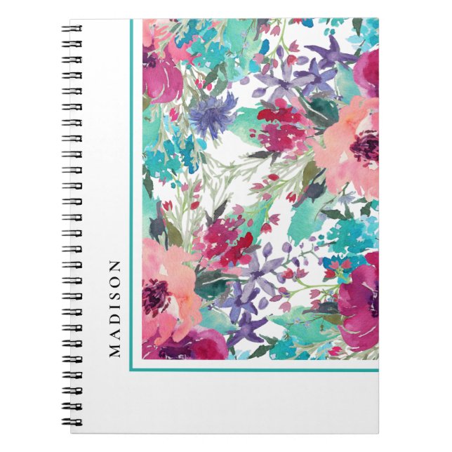 Cuaderno Patrón floral de acuarela colorido femenino (Frente)