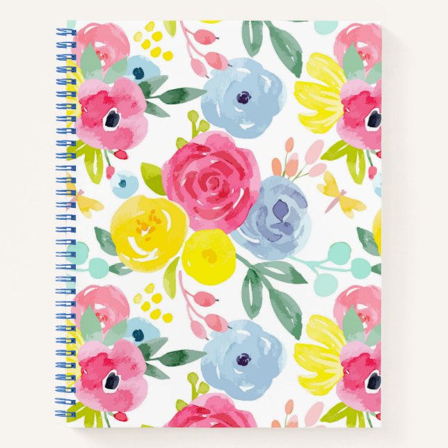 Cuaderno Patrón floral de acuarela de color brillante (Anverso)