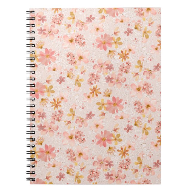 Cuaderno Patrón floral de acuarela rosa sonrosado (Frente)