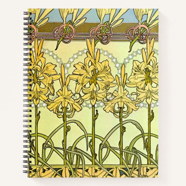 Cuaderno Patrón floral de Alfonse Mucha Art Nouveau Lily (Anverso)
