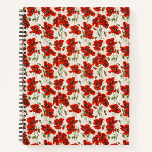 Cuaderno Patrón Floral de Amapola Roja Vintage Arte Botánic