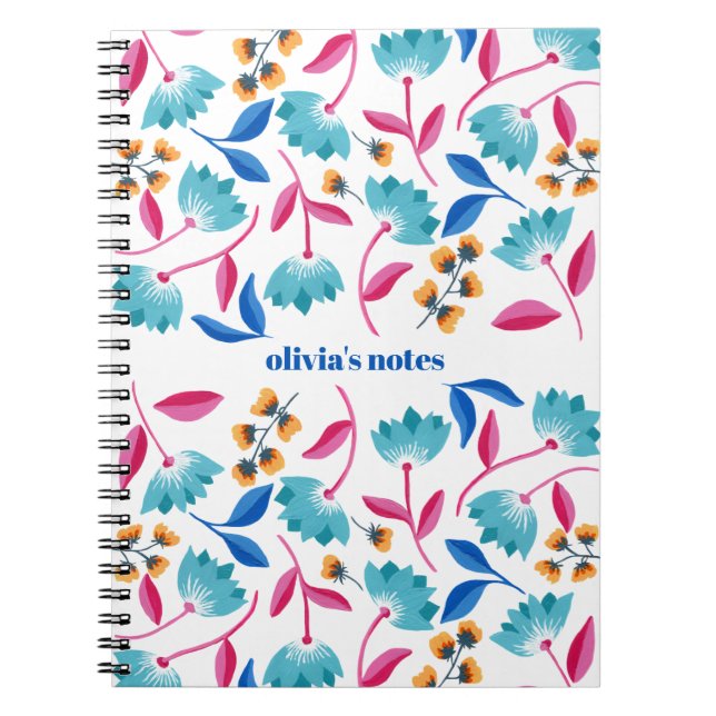 Cuaderno Patrón floral de arte folclórico personalizado (Frente)