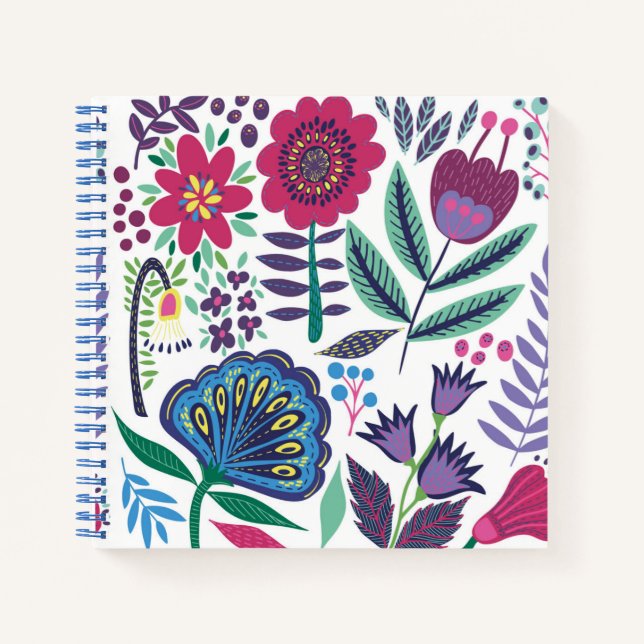 Cuaderno Patrón floral de arte popular magenta (Anverso)