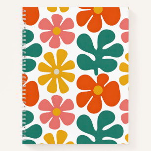 Cuaderno Patrón floral de arte popular retro groovy de los 