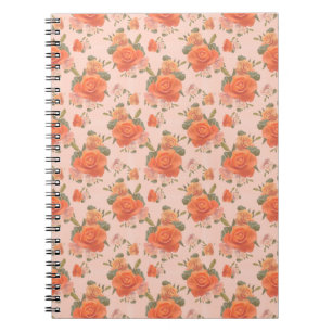Cuaderno patrón floral de boda de primavera rosa naranja