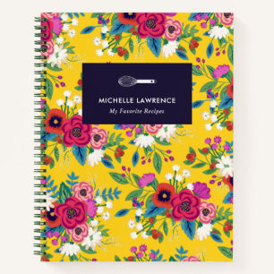 Cuaderno Patrón floral de boho rojo amarillo negrita
