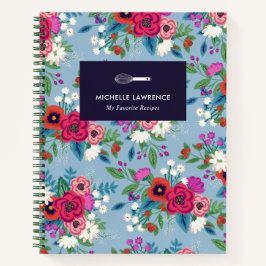 Cuaderno Patrón floral de Boho rosa claro azul