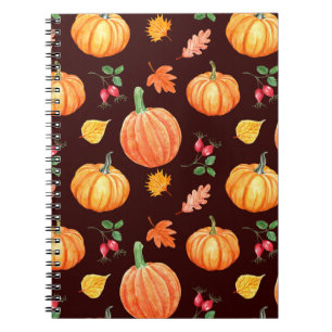 Cuaderno Patrón floral de calabaza otoñal de color de agua