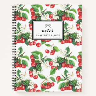 Cuaderno Patrón floral de cerezas de color de agua vintage