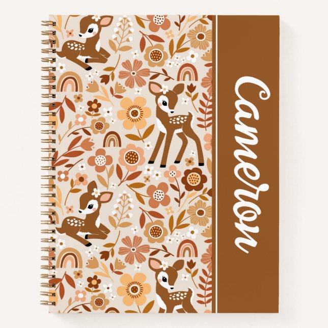 Cuaderno Patrón floral de ciervo de bosque de cuajo (Anverso)