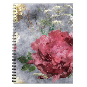 Cuaderno Patrón floral de color acuático de peonía roja