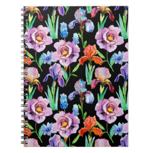 Cuaderno Patrón floral de color acuático de Peony