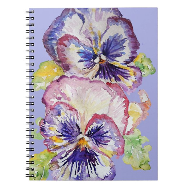 Cuaderno Patrón floral de color de agua pardo en lavanda de (Frente)