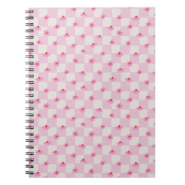 Cuaderno Patrón Floral de Cuadro de Daisy Rosa Suave (Frente)