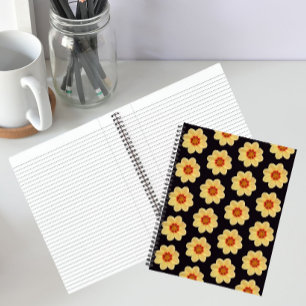 Cuaderno Patrón floral de Dahlia amarillo en negro