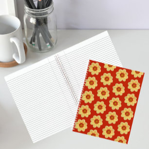 Cuaderno Patrón floral de dalia amarilla sobre rojo