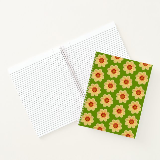 Cuaderno Patrón floral de Dalia amarilla sobre verde (Interior)