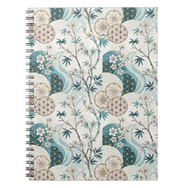 Cuaderno Patrón floral de flor de cerezo de bambú japonés t