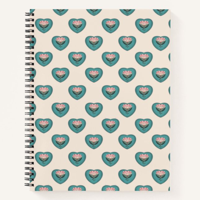 Cuaderno Patrón floral de flor de corazón | Escandinavo ret (Anverso)