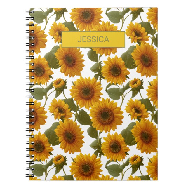 Cuaderno Patrón floral de flor de girasol personalizada (Frente)