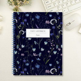 Cuaderno Patrón floral de flor salvaje de Bonito púrpura az
