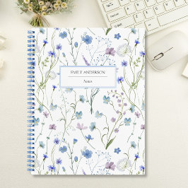 Cuaderno Patrón floral de flor salvaje de Bonito púrpura az