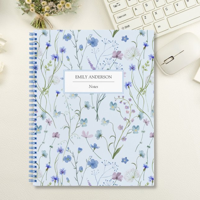 Cuaderno Patrón floral de flor salvaje de Bonito púrpura az (In situ)