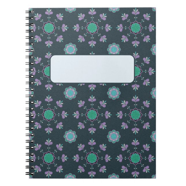 Cuaderno patrón floral de flores moradas y verdes (Frente)