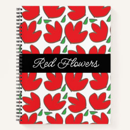 Cuaderno Patrón floral de flores rojas personalizadas