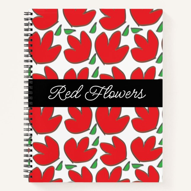 Cuaderno Patrón floral de flores rojas personalizadas (Anverso)