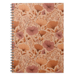 Cuaderno Patrón floral de flores silvestres de terracota bo