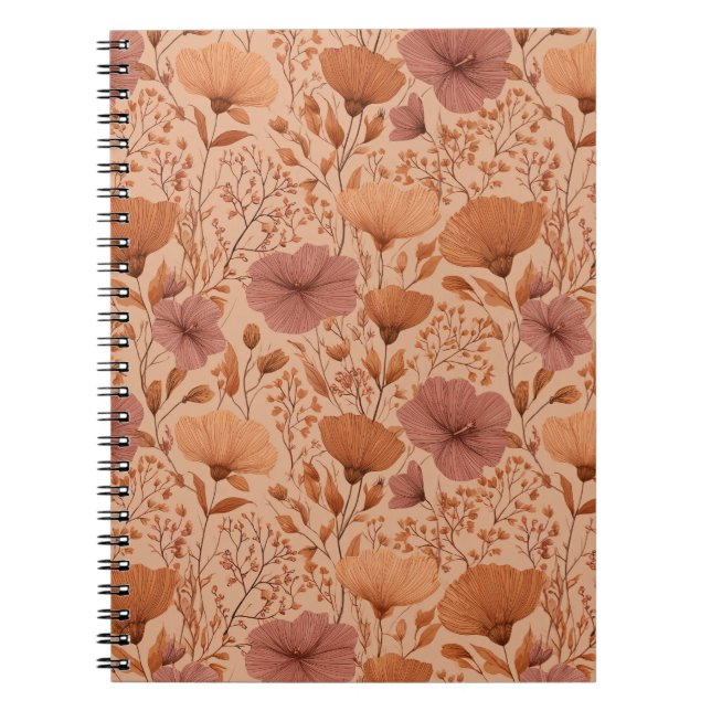 Cuaderno Patrón floral de flores silvestres de terracota bo (Frente)