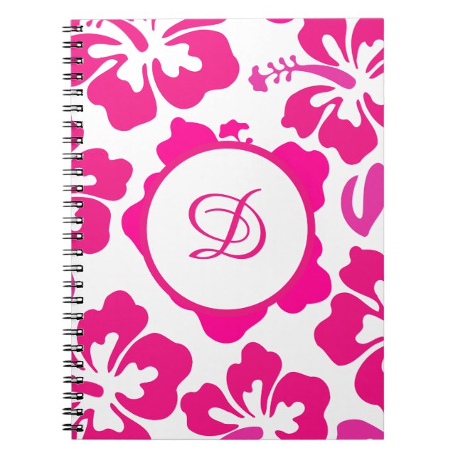 Cuaderno Patrón floral de Hibiscus en Hawaii tropical rosa (Frente)
