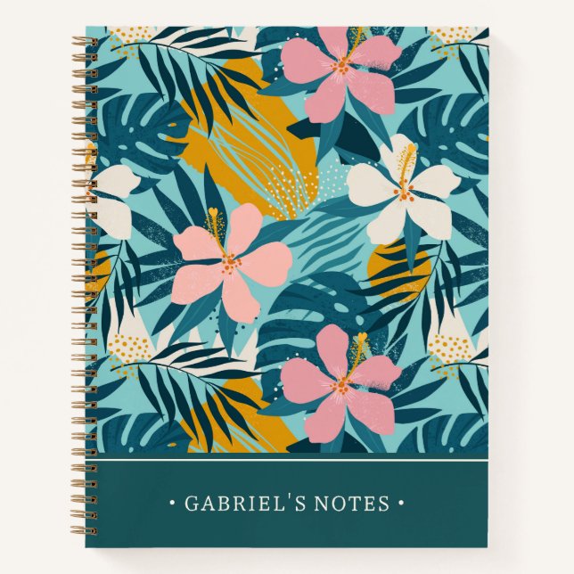 Cuaderno Patrón floral de Hibiscus tropical | Añadir su nom (Anverso)
