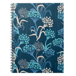 Cuaderno Patrón floral de hidrangea estilizada - Azul elega